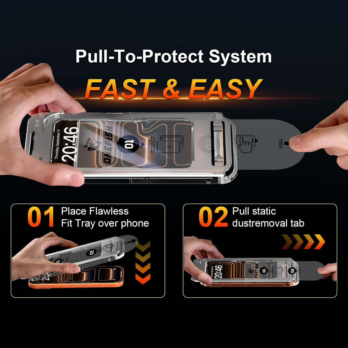OneFish Screen Protector Compatible with iPhone 11-18 Series HD Clear Tempered Glass Film ,Armor Durable Scratch-Resistant One-Pull Tray Easy Installation Free Bubble Anti-Fingerprint