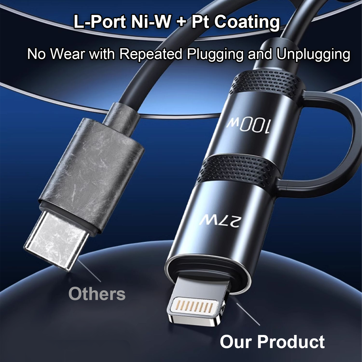 OneFish Coiled USB-C and Lightning Cable 4-in-1 Multi Charging Cable, 100W Fast Charging Retractable Cord for iPhone 16/15/14/13/12/11 Pro Max, iPad, MacBook, AirPods, CarPlay & More ,4FT