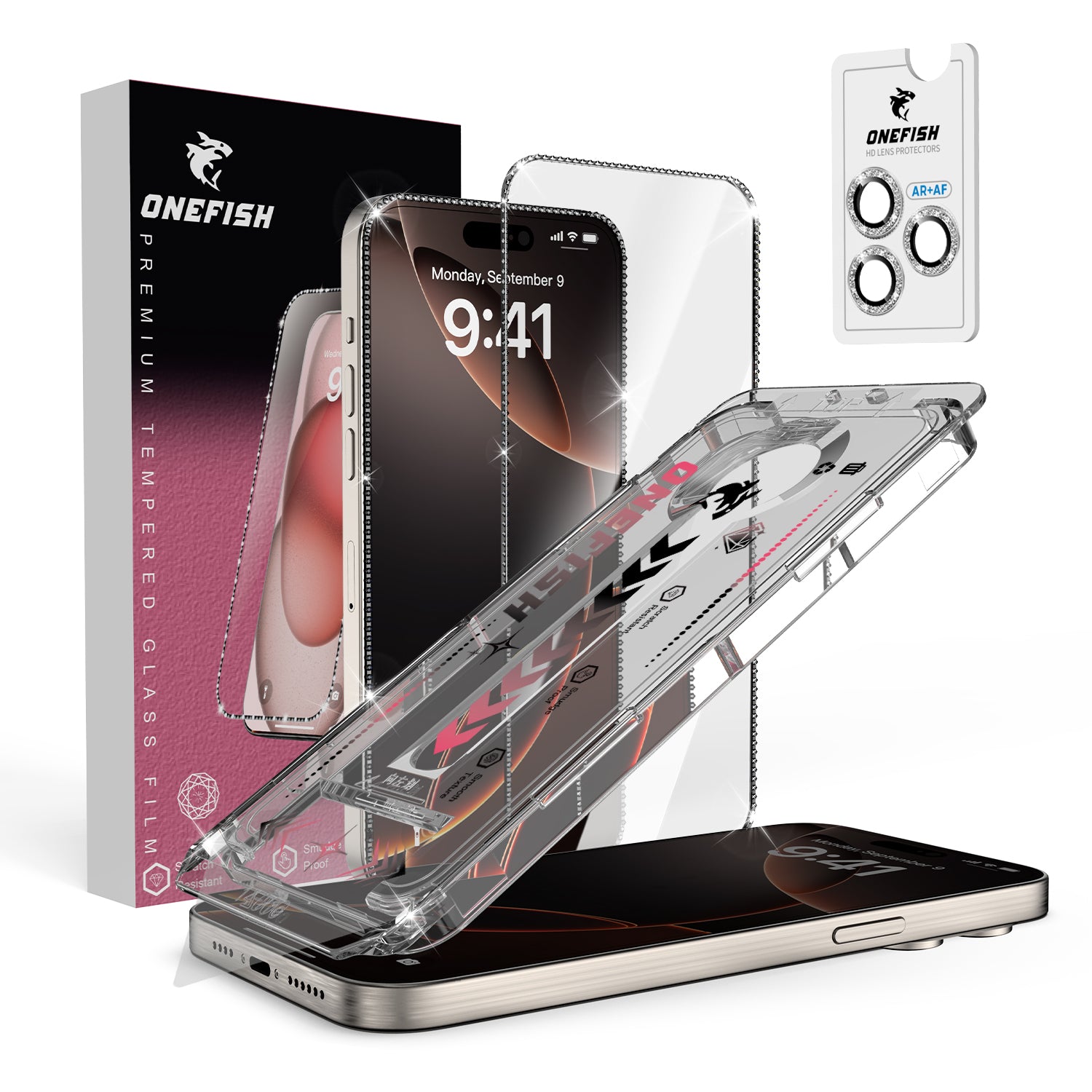 One Fish Luxury gemstone Screen Protector【Gift of gemstonelens film】,Fingerprint Proof, Dust-Free Bubble-Free, PrivacyProtection