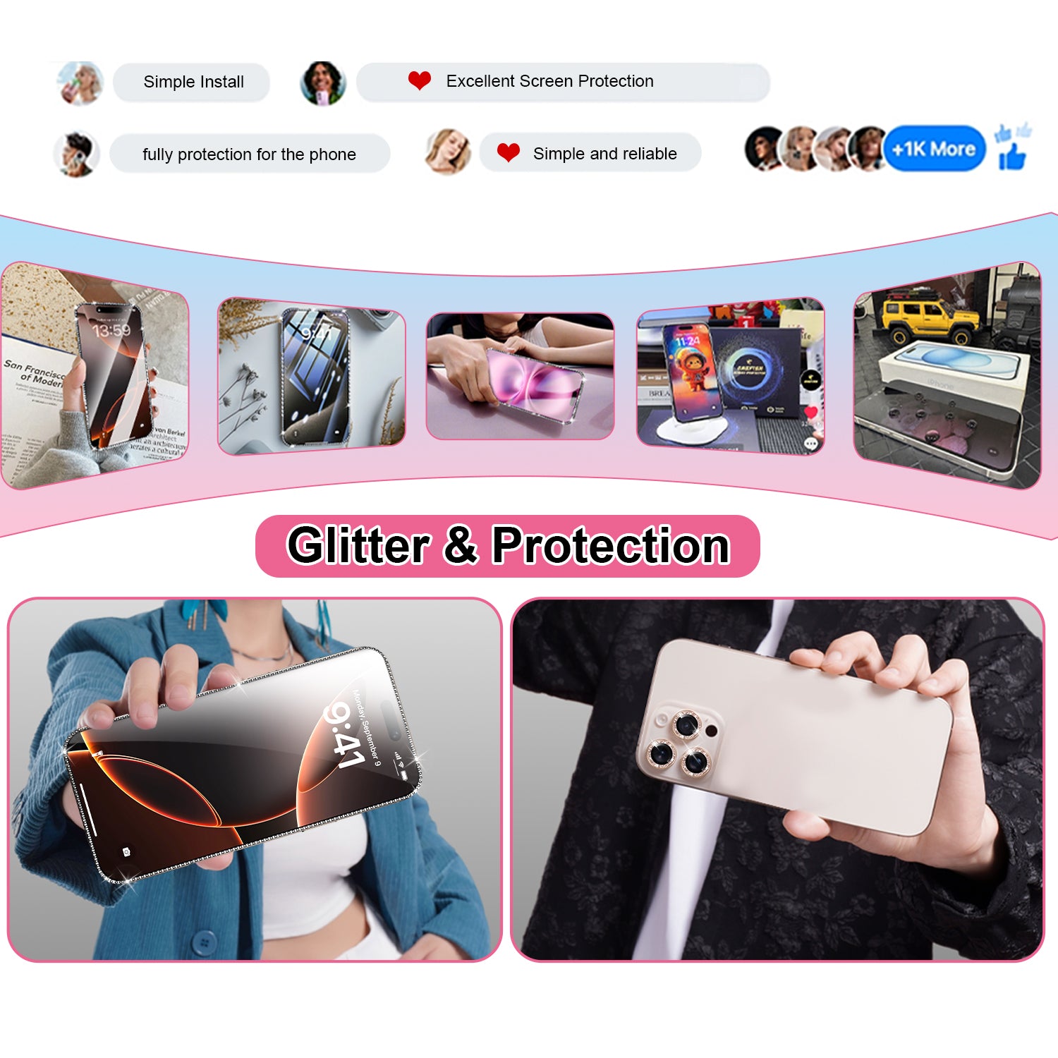 One Fish Luxury gemstone Screen Protector【Gift of gemstonelens film】,Fingerprint Proof, Dust-Free Bubble-Free, PrivacyProtection