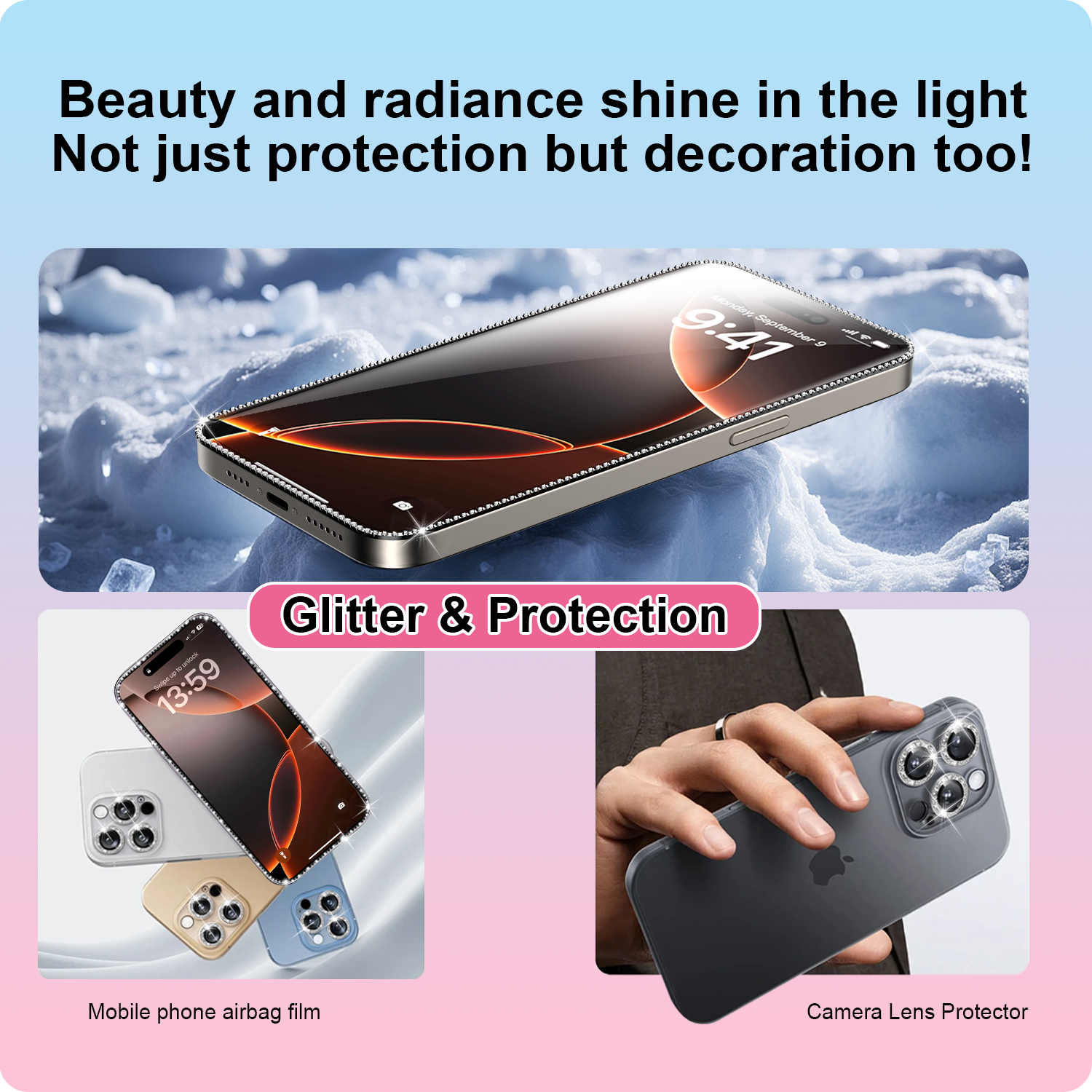 One Fish Luxury gemstone Screen Protector【Gift of gemstonelens film】,Fingerprint Proof, Dust-Free Bubble-Free, PrivacyProtection